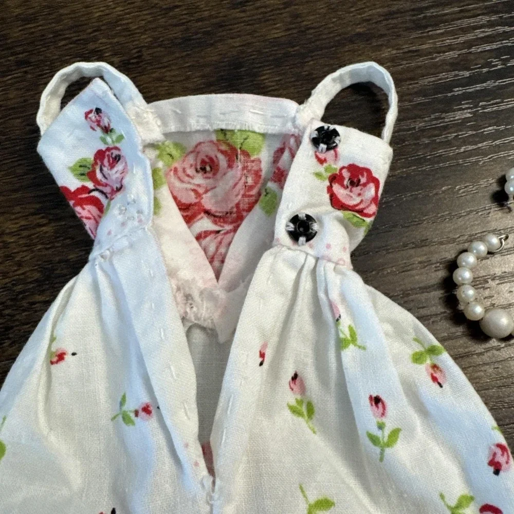 VTG 1960s Cut & Sew Roses Barbie Gown Dress Mommy‎ Made W Necklace & Bracelet